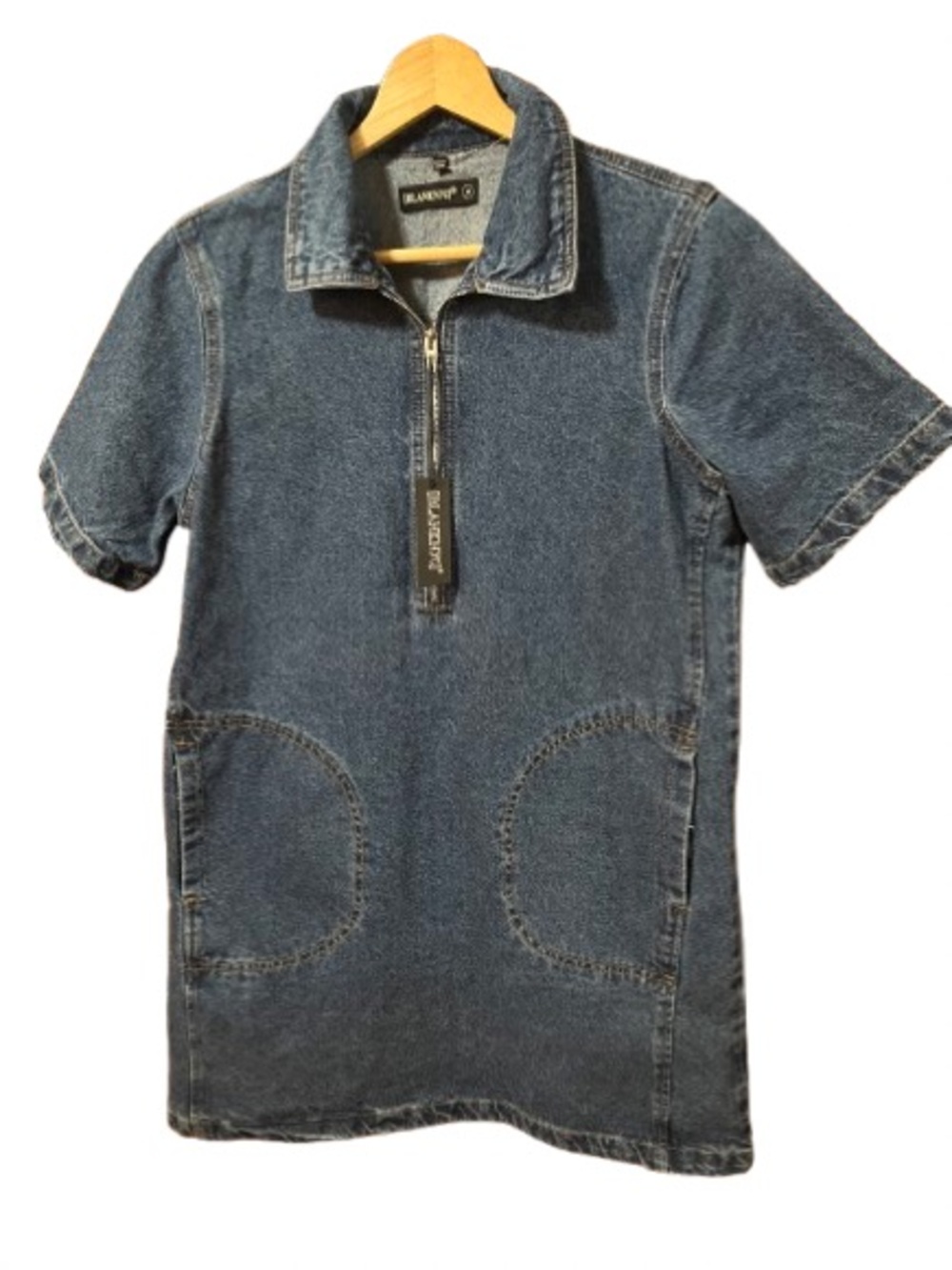NWT BlankNYC Short Sleeve Denim Zip Dress in Indigo Size Medium